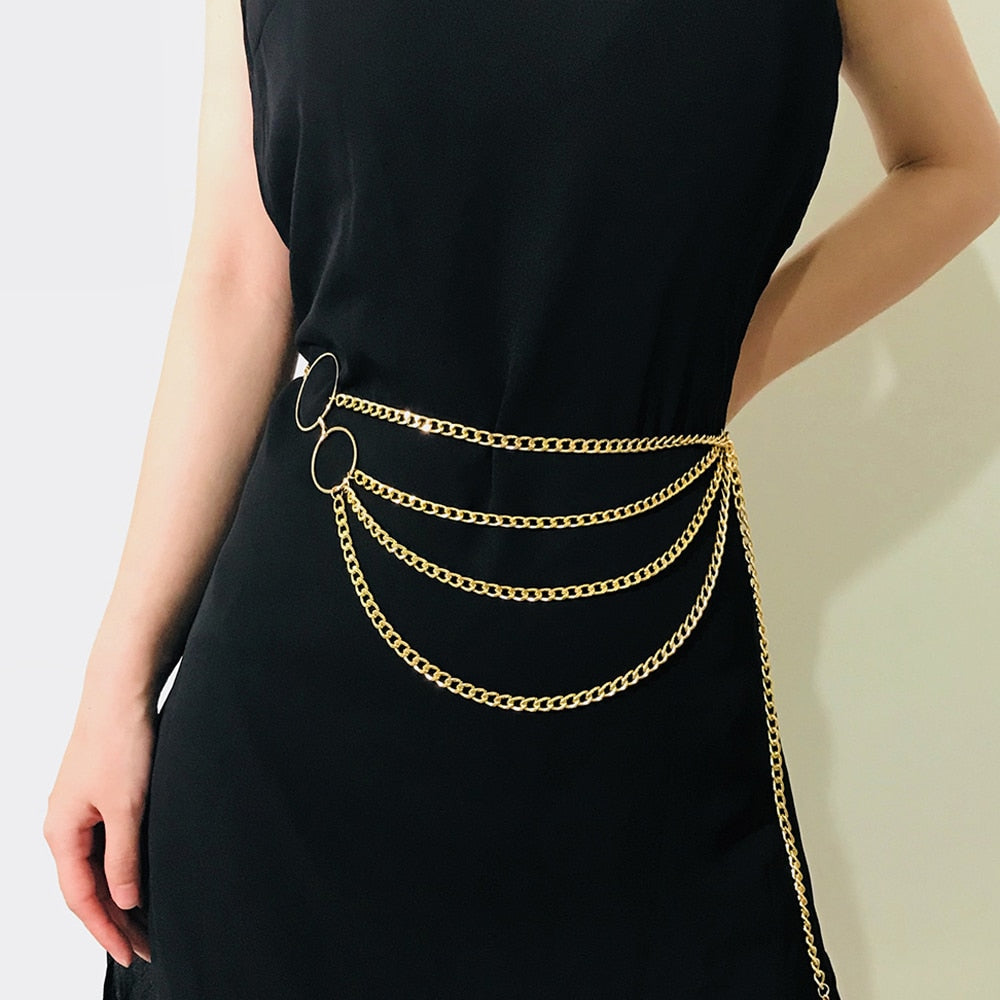 Retro Chain Belts for Women Fashion Waistbands All-match Multilayer Long Tassel for Party Jewelry Dress Waist Chain Pendant Belt