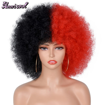 Short Synthetic Afro Wigs For Black Women African Black Pink Fluffy Soft Cosplay Natural Hair Afro Kinky Curly Wig With Bangs