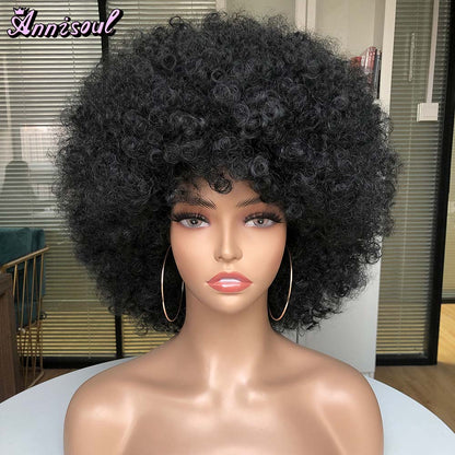 Short Synthetic Afro Wigs For Black Women African Black Pink Fluffy Soft Cosplay Natural Hair Afro Kinky Curly Wig With Bangs