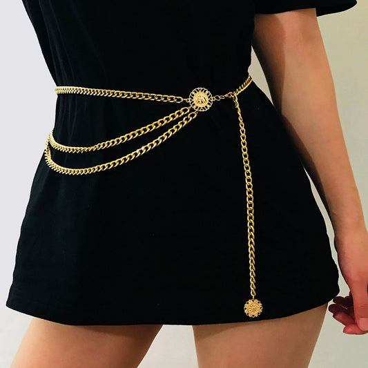 Retro Chain Belts for Women Fashion Waistbands All-match Multilayer Long Tassel for Party Jewelry Dress Waist Chain Pendant Belt