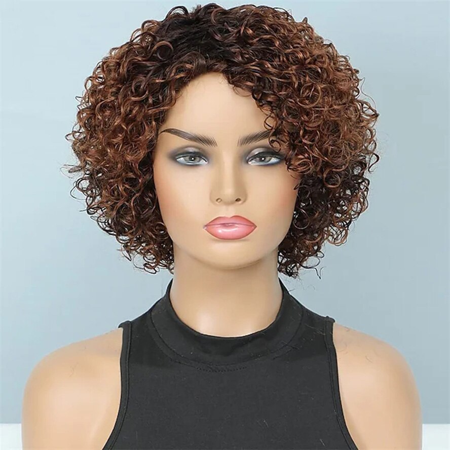 Ombre Short Curly Synthetic Hair Wigs For Black Women Short Curly Wigs Synthetic Hair Highlighted Piano Color Side Part Wigs