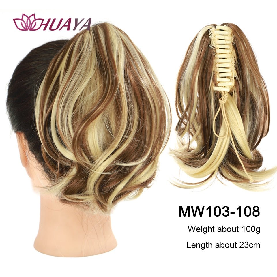 HUAYA Synthetic Claw Clip Ponytail Hair Extensions Short Straight Natural Tail False Hair For Women Horse Tail Black Hairpiece