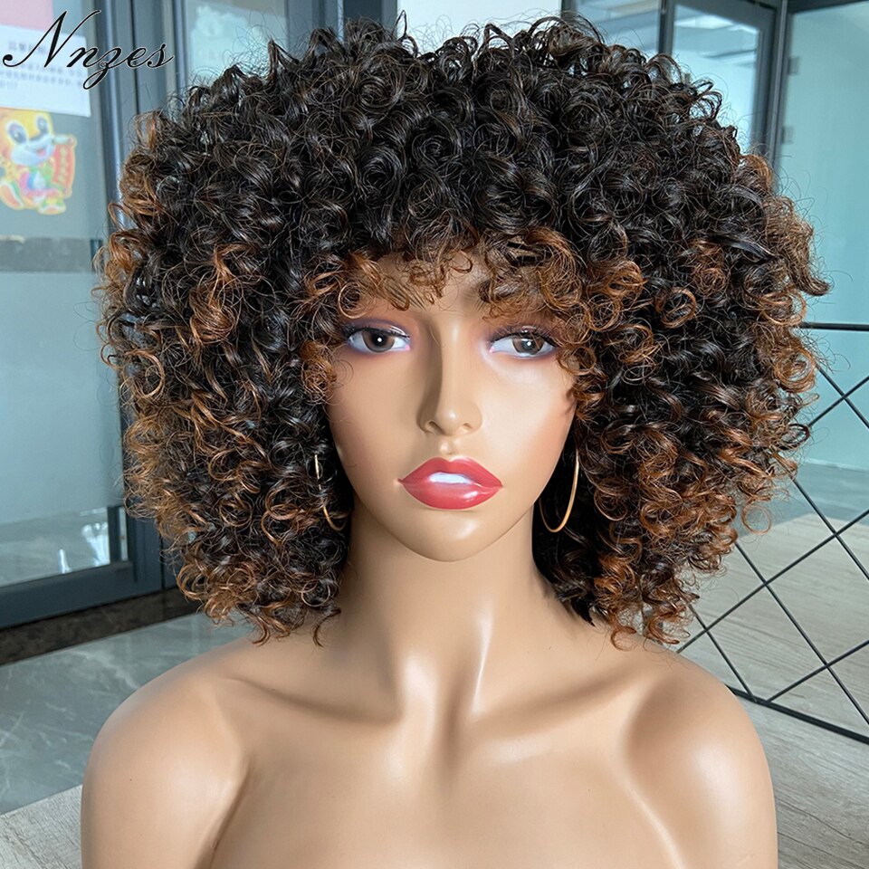 NNZES Ginger Wig Orange Kinky Curly Wig Short Synthetic Wigs for Black Women Mix Brown Blonde Pink Curly Hairs for Cosplay Daily