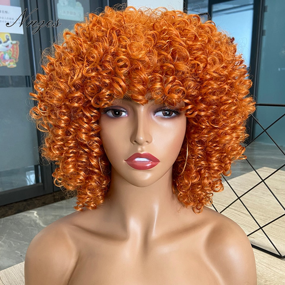 NNZES Ginger Wig Orange Kinky Curly Wig Short Synthetic Wigs for Black Women Mix Brown Blonde Pink Curly Hairs for Cosplay Daily