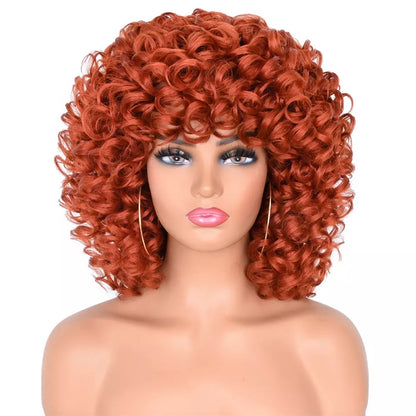 Short Hair Afro Curly Wig Natural Blonde Wigs with Bangs Cosplay Lolita Synthetic Wigs for Women Heat Resistant Fiber Highlight