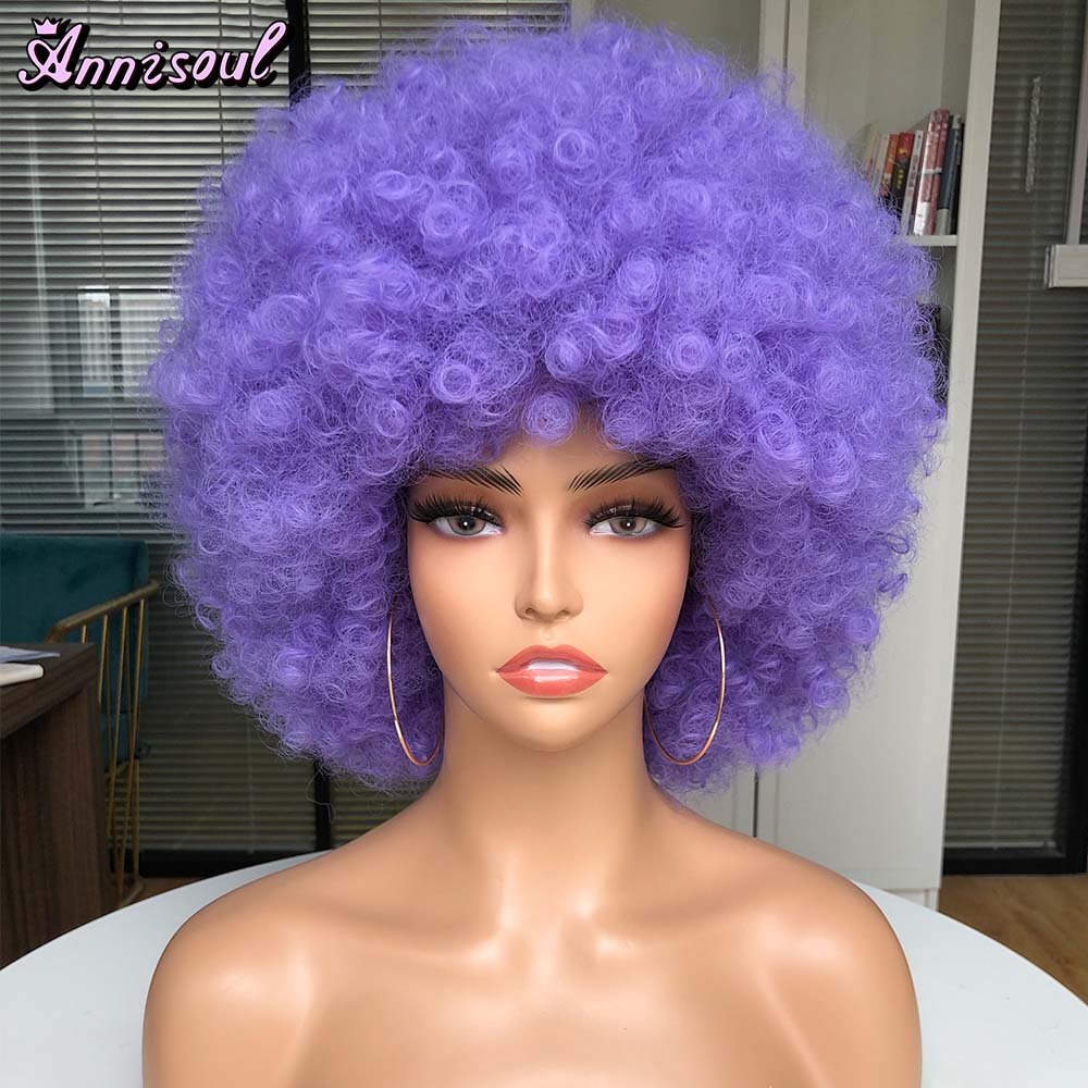 Short Synthetic Afro Wigs For Black Women African Black Pink Fluffy Soft Cosplay Natural Hair Afro Kinky Curly Wig With Bangs