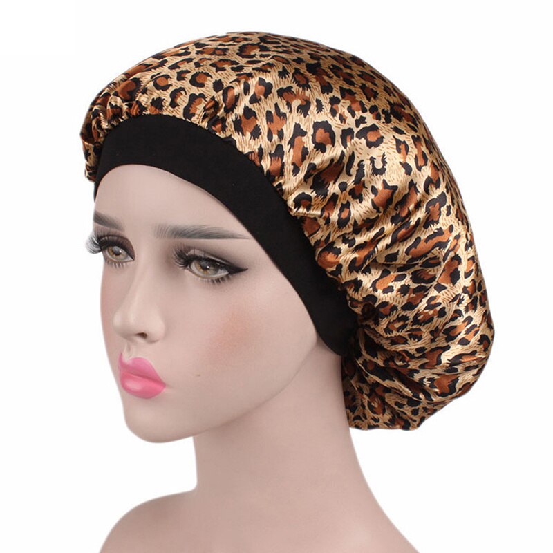 Printing Satin Bonnet For Women Elastic Wide Band Night Sleep Satin Hat Chemo Caps Hair Loss Cover Fashion Head Wrap Hair Care