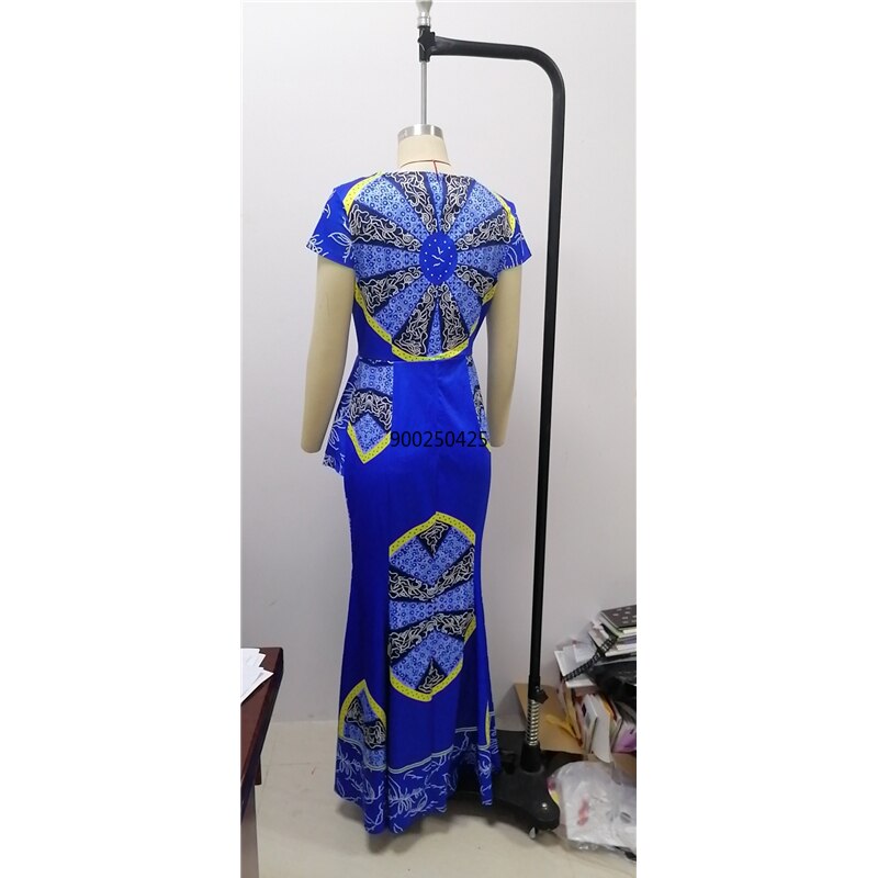 News Ankara Style Clothes for Women Party Robe African Dresses Plus Size Clothing Fashion Print Square Neck Ruffle Long Skirt