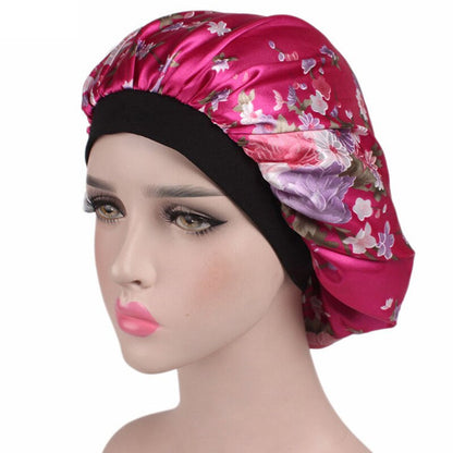 Printing Satin Bonnet For Women Elastic Wide Band Night Sleep Satin Hat Chemo Caps Hair Loss Cover Fashion Head Wrap Hair Care