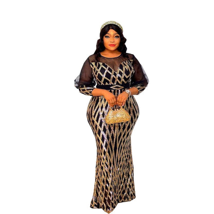 Plus Size Evening Dresses For Women 2022 New Fashion African Sequin Party Gown Dubai Prom Long Dress Ankara Dashiki Outfits Robe