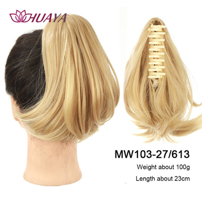 HUAYA Synthetic Claw Clip Ponytail Hair Extensions Short Straight Natural Tail False Hair For Women Horse Tail Black Hairpiece