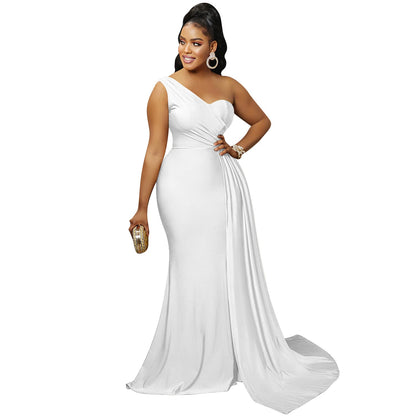 Sexy Elegant Women Evening Dress Sleeveless One Shoulder Robe Female Party Vestidos Women Long Maxi Formal Dresses