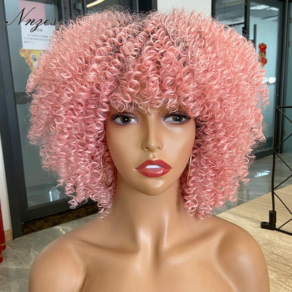 NNZES Ginger Wig Orange Kinky Curly Wig Short Synthetic Wigs for Black Women Mix Brown Blonde Pink Curly Hairs for Cosplay Daily