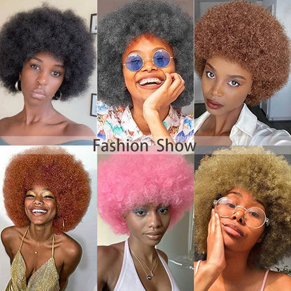 WERD Short Kinky Curly Wig High Puff Afro Wig Black Brown Pink Gold Natural Ombre Synthetic Hair Cosplay Wig